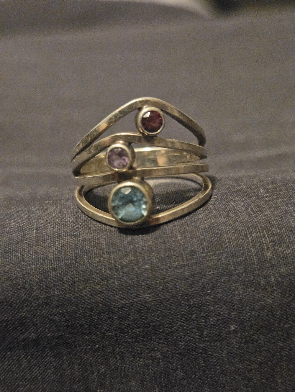 Vintage FIRTH Sterling Silver Modernist Open Multi Band Ring Birthstone Sz 7.75